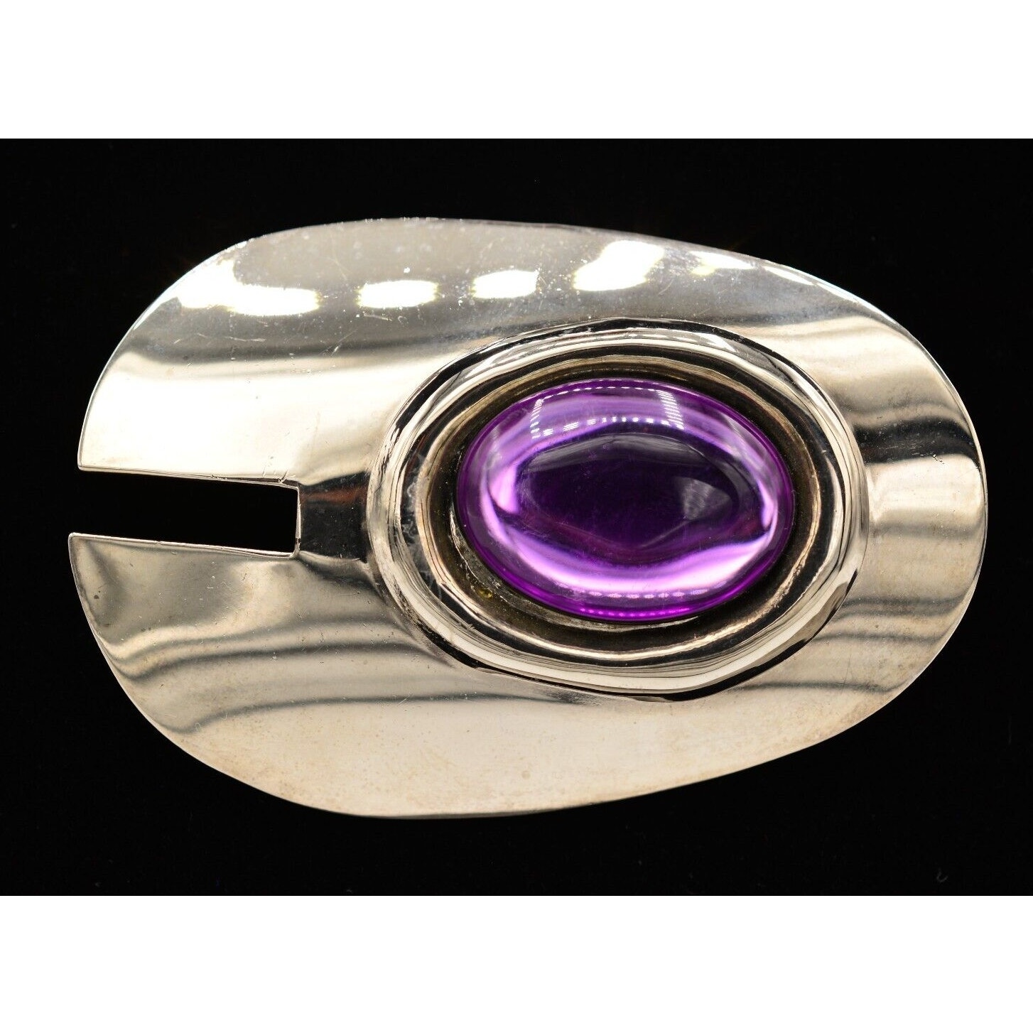 Vintage Cabochon Pin Brooch Purple Jelly Silver Large Chunky 1980s Binaj